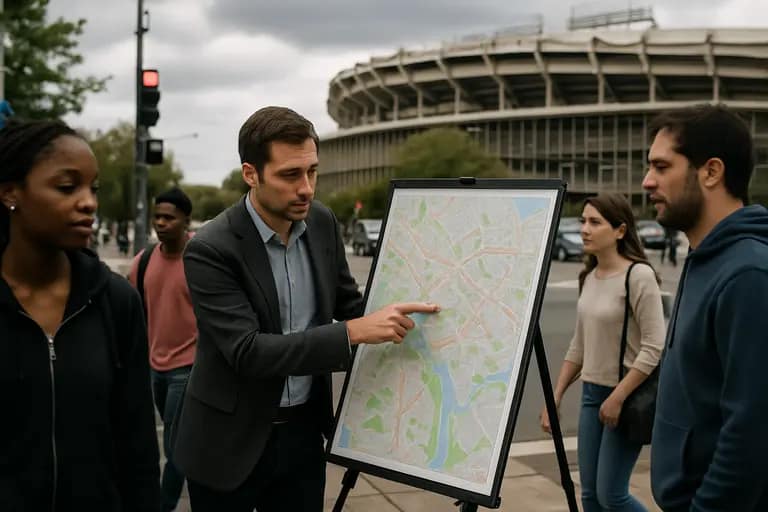 Roadway, parking, and utility planning around a future stadium district