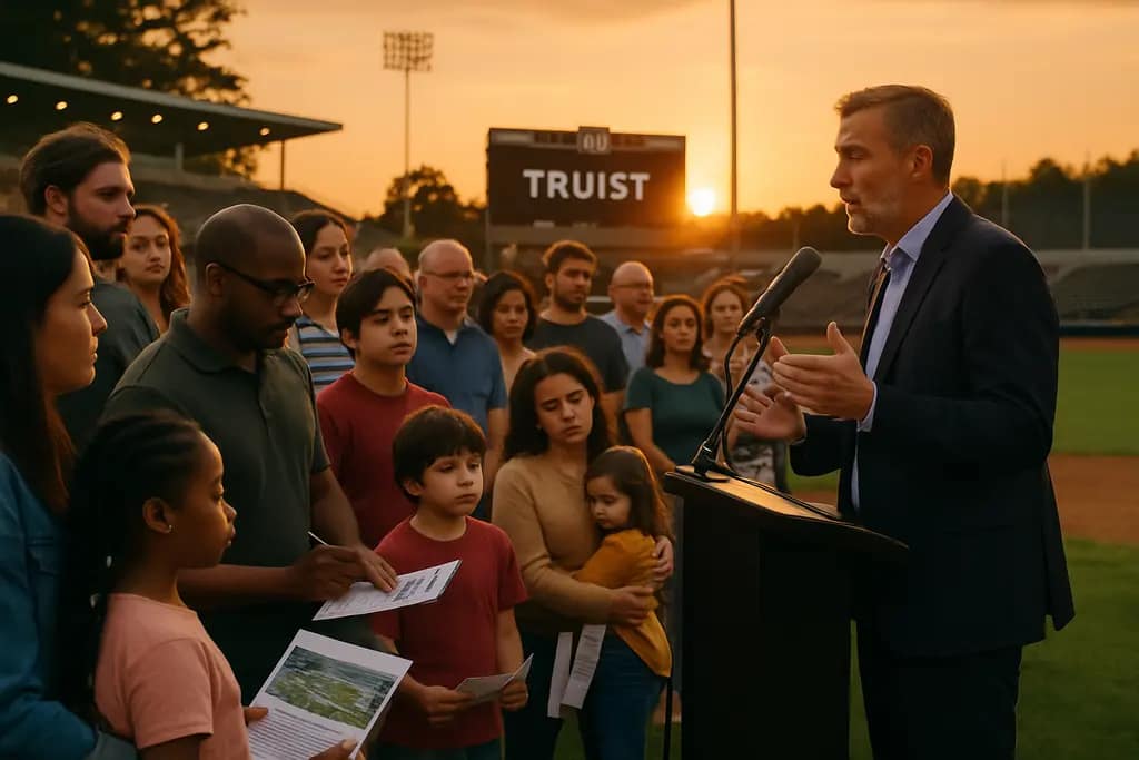 Truist Field upgrades discussion with ballpark seating and Uptown Charlotte skyline