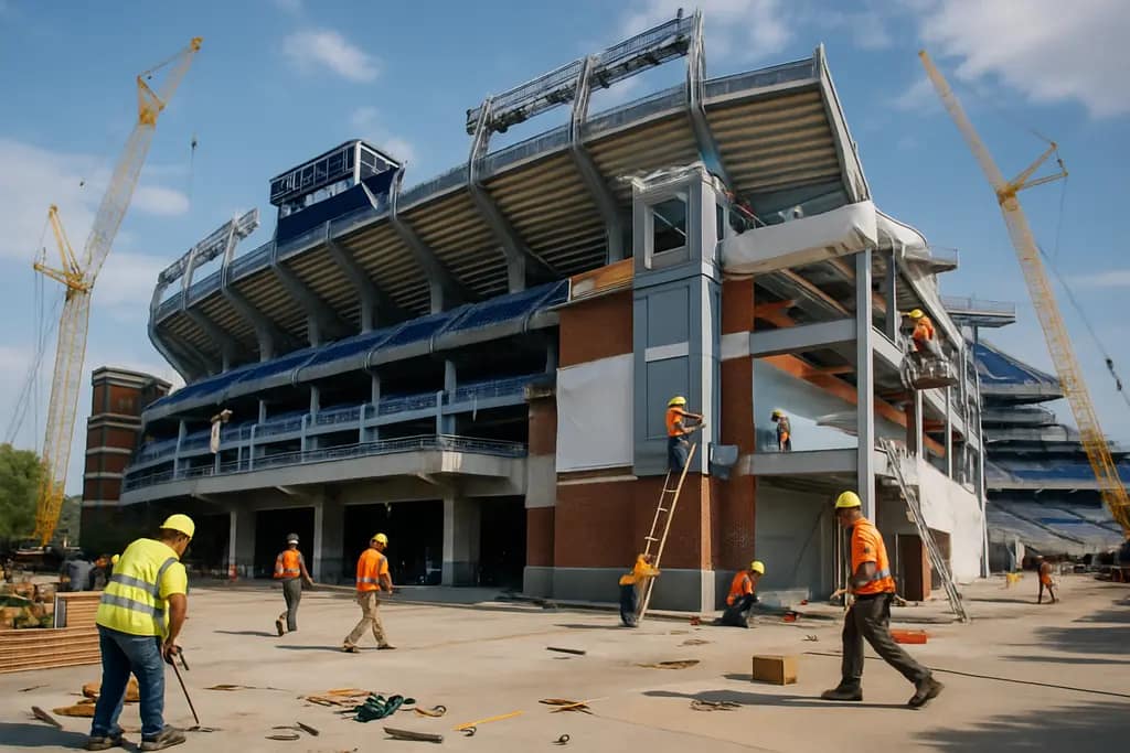 M&T Bank Stadium renovation with fans entering upgraded gates before a Ravens game