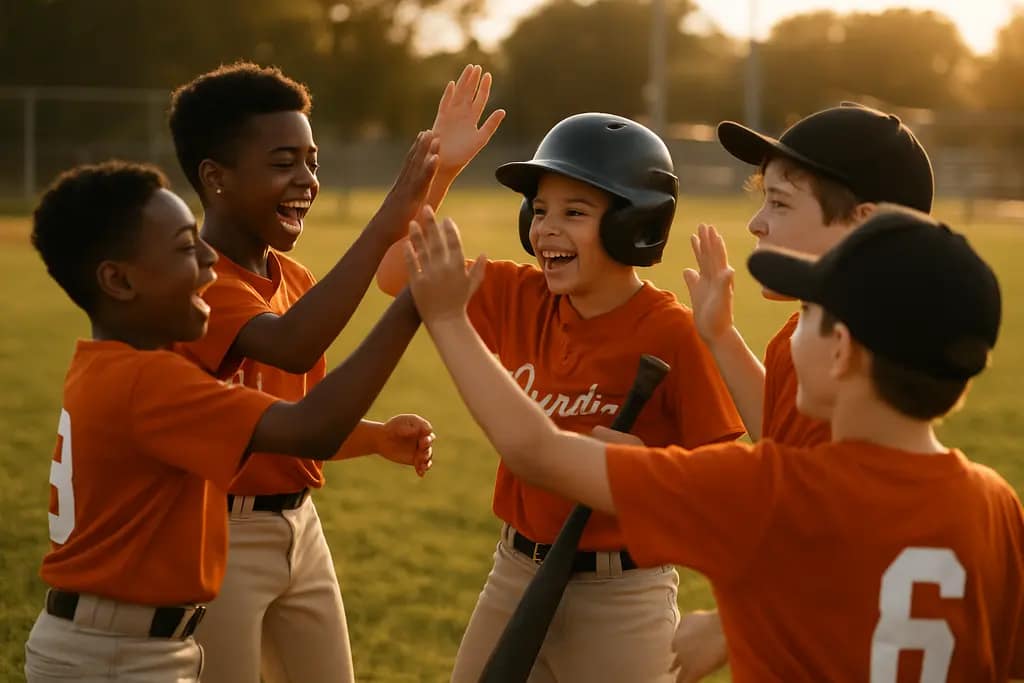 MLB Little League Classic scene with youth players watching warmups at a small ballpark