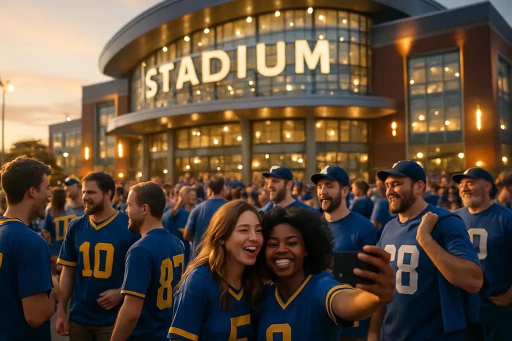 Fans outside a renovated venue planning entry after stadium renovations
