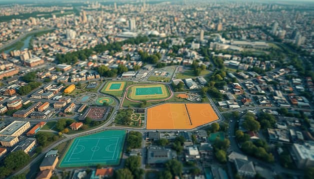 A detailed heat map depicting community sports facilities, highlighting equity and access across a diverse urban landscape. The foreground displays vibrant athletic complexes, playgrounds, and recreational centers, each represented by color-coded markers denoting their state of development and inclusivity. The middle ground features a grid-like overlay of shaded regions, with darker hues indicating areas of limited access and underserved populations. In the background, a softly blurred cityscape provides context, emphasizing the importance of equitable distribution of sports resources for the betterment of marginalized youth. Captured with a wide-angle lens, the image conveys a sense of scale and the interconnectedness of the community, promoting the notion of equal opportunities for all. A detailed heat map depicting community sports facilities, highlighting equity and access across a diverse urban landscape. The foreground displays vibrant athletic complexes, playgrounds, and recreational centers, each represented by color-coded markers denoting their state of development and inclusivity. The middle ground features a grid-like overlay of shaded regions, with darker hues indicating areas of limited access and underserved populations. In the background, a softly blurred cityscape provides context, emphasizing the importance of equitable distribution of sports resources for the betterment of marginalized youth. Captured with a wide-angle lens, the image conveys a sense of scale and the interconnectedness of the community, promoting the notion of equal opportunities for all.