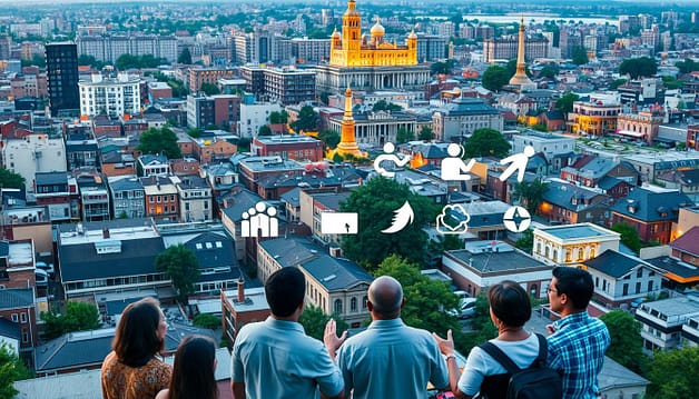 A sprawling cityscape with diverse architectural styles, bustling with activity. In the foreground, a group of community members discussing funding models, gesturing animatedly. In the middle ground, various government and non-profit organizations represented by minimalist icons or symbols. In the background, a tapestry of colorful murals, community gardens, and public gathering spaces, all illuminated by warm, natural lighting. The overall atmosphere conveys a sense of collaboration, innovation, and a shared vision for fostering community wellbeing. A sprawling cityscape with diverse architectural styles, bustling with activity. In the foreground, a group of community members discussing funding models, gesturing animatedly. In the middle ground, various government and non-profit organizations represented by minimalist icons or symbols. In the background, a tapestry of colorful murals, community gardens, and public gathering spaces, all illuminated by warm, natural lighting. The overall atmosphere conveys a sense of collaboration, innovation, and a shared vision for fostering community wellbeing.