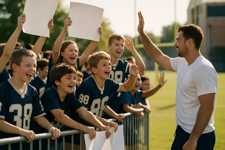 Fans watching football practice from a sideline area at a training facility