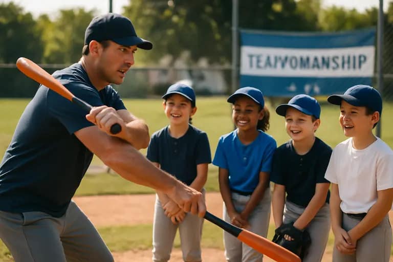Youth baseball coaches reviewing equipment and practice notes near a field